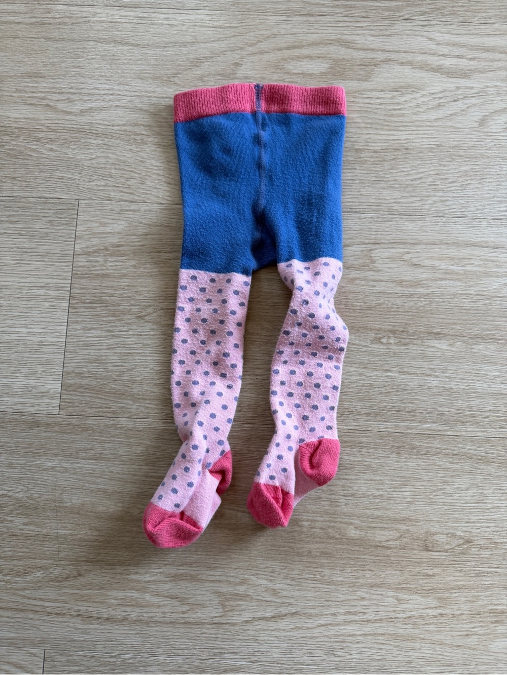 Baby Boden Girl Footed Tights 0-6 Months Blue/Pink Polka Dot Cotton 1 Pair